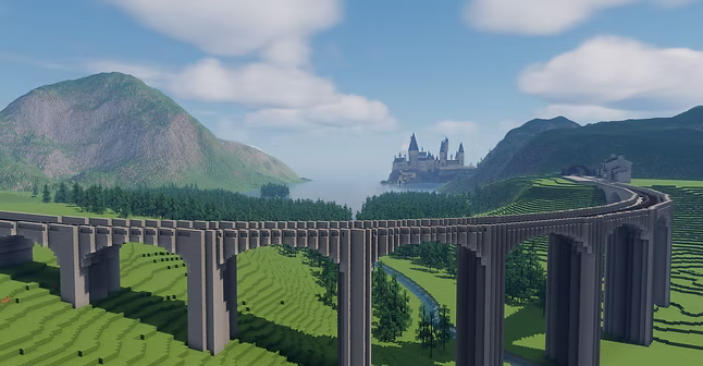 Glenfinnan Viaduct with Hogwarts in the background